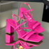 Sandália Vizzano Rosa Salto Bloco 7cm