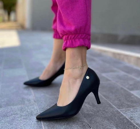 Scarpin Vizzano Preto Pelica Salto Médio 7cm