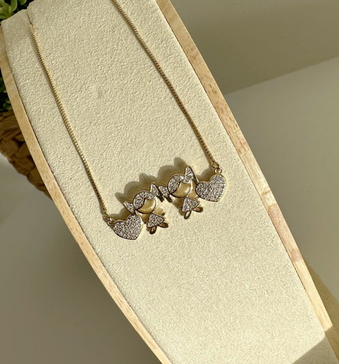 Children's Necklace Two Girls with Zirconia