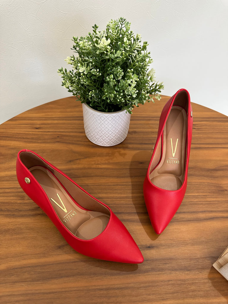 Scarpin vermelho vizzano salto baixo 2025